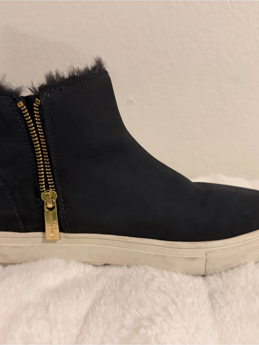 ⁠J/Slides Poppy Navy Nubuck Waterproof Faux Fur Booties 9